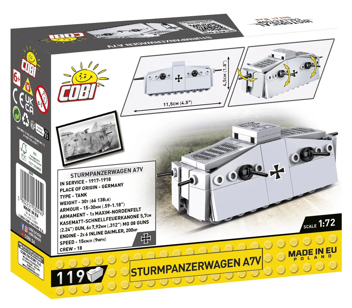 COBI SturmPanzerWagen A7V Tank 1:72 Scale: Set #3094 - Image 2