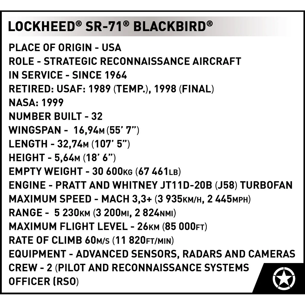 EXECUTIVE EDITION Lockheed SR-71 Blackbird: COBI Set #5890 - Image 13