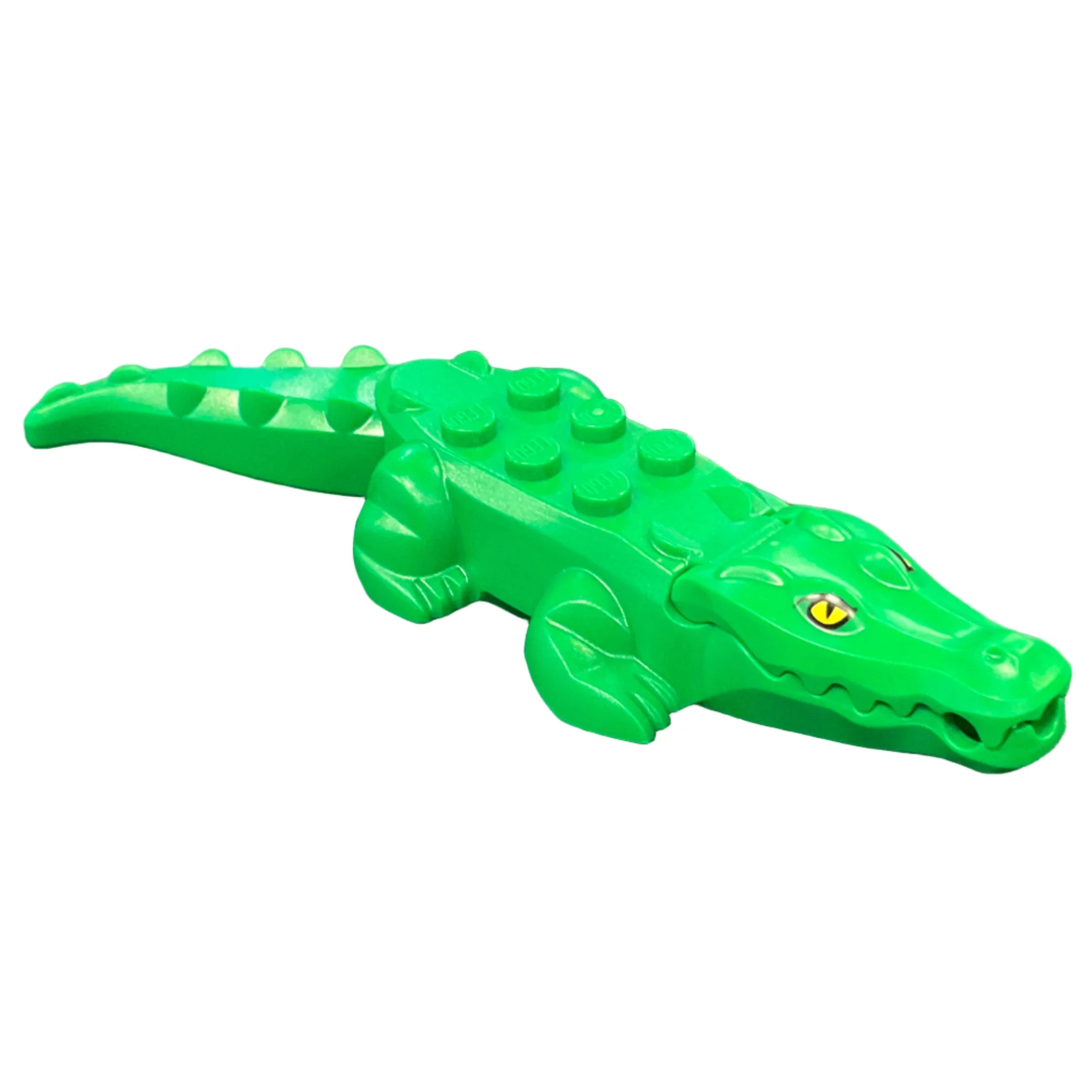 Alligator / Crocodile with 20 Teeth with Yellow Eyes without White Glints Pattern with White Technic, Pin 1/2, 18904c05pb01