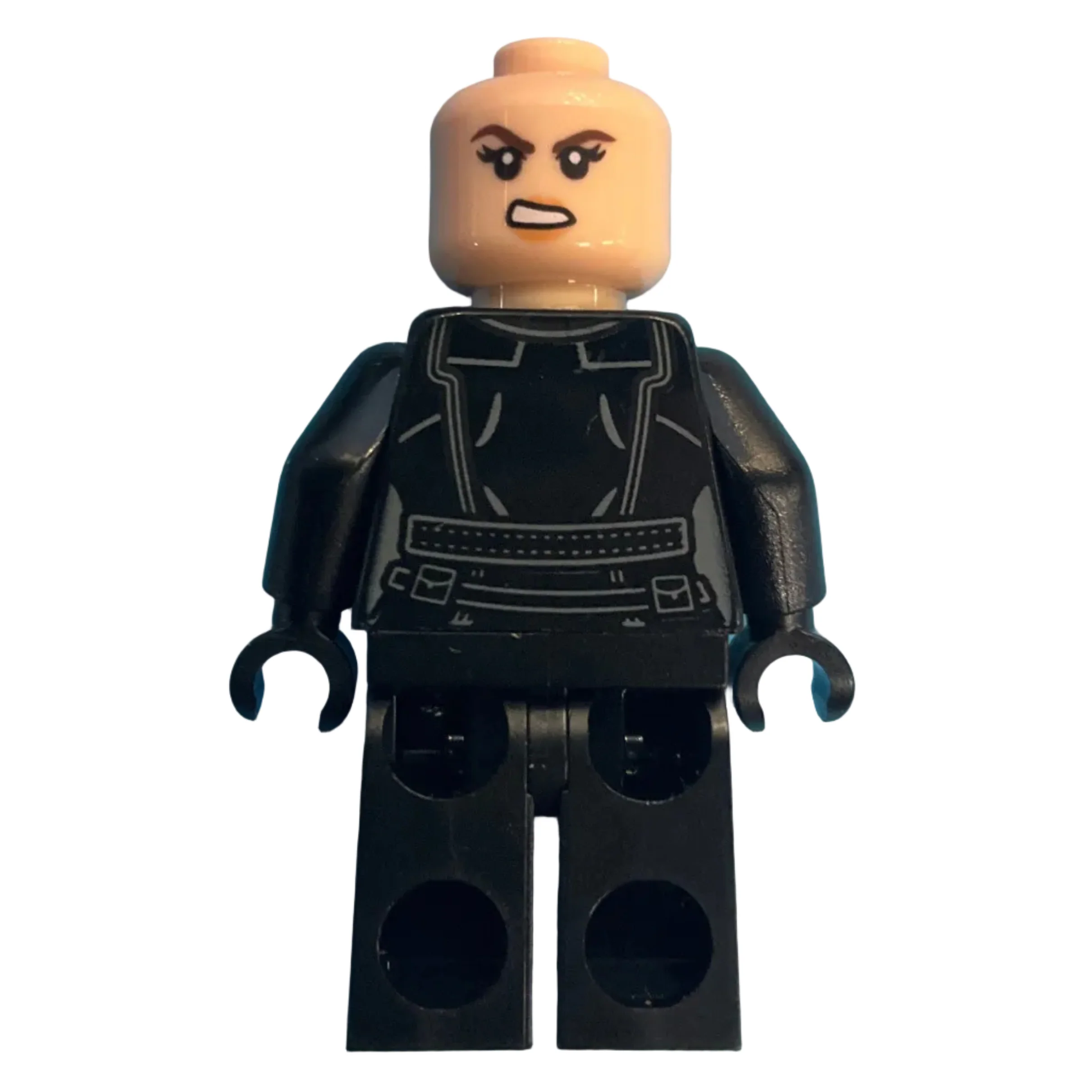 Black Widow - Black Jumpsuit, Dark Orange Mid-Length Hair, Printed Legs, Black Hands, Dark Brown Eyebrows, sh1012 - LEGO® Marvel Minifigure - Image 3