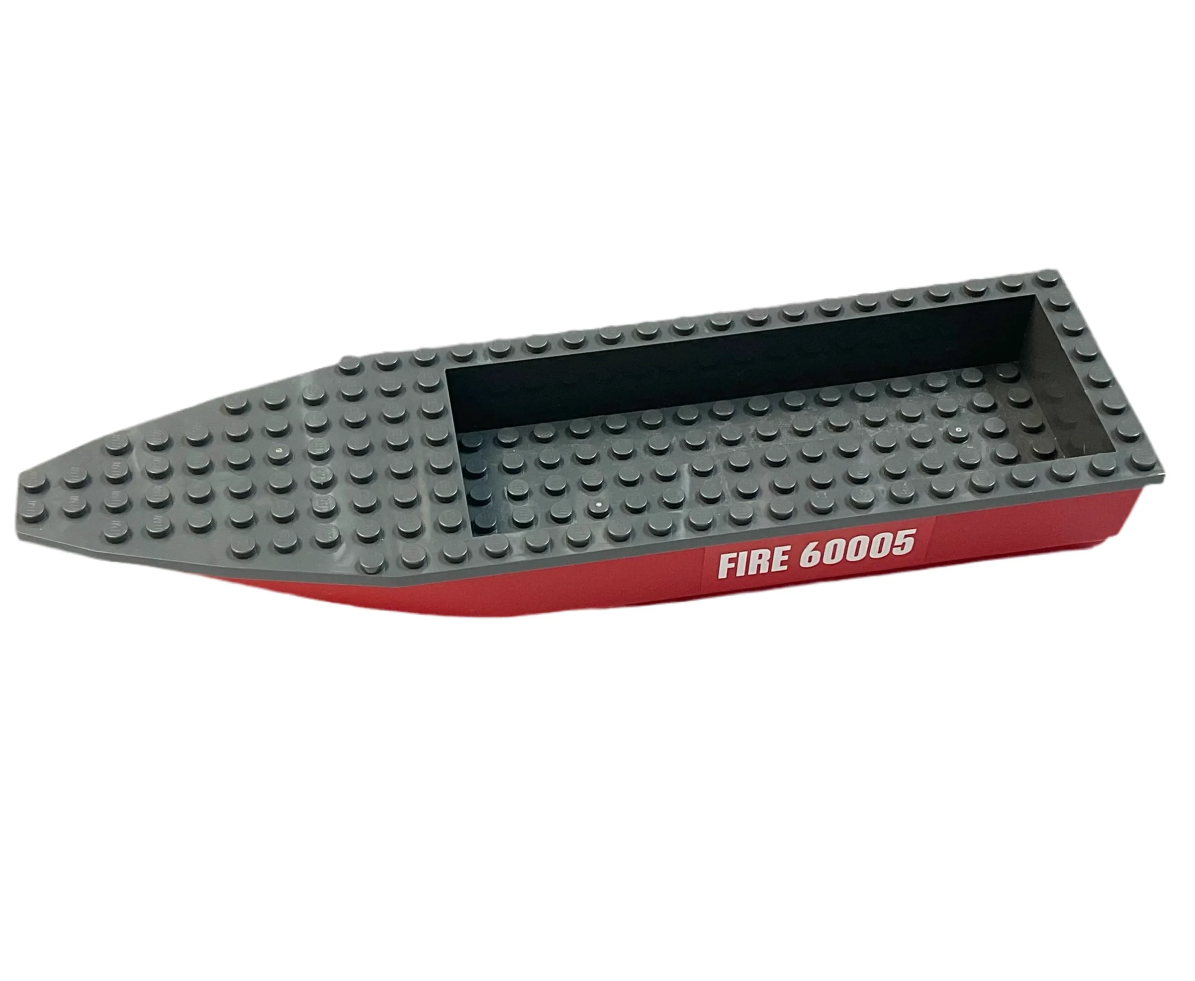 Boat, Hull Unitary 28 x 8 with Dark Bluish Gray Top with 'FIRE 60005' Pattern on Both Sides (May include stickers), Part# 92710c01pb03 - Image 2