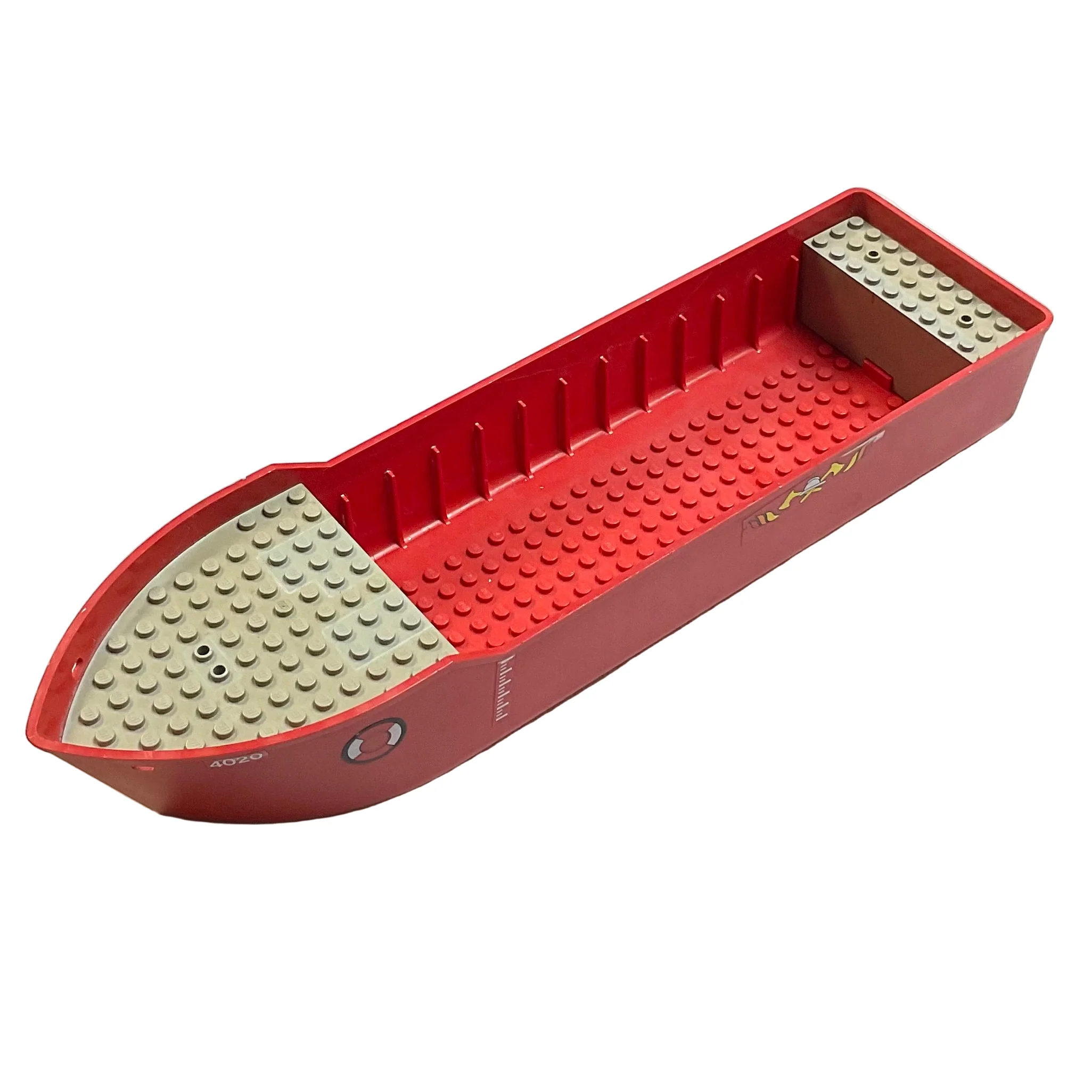 Boat, Hull Unitary 38 x 10 x 5 2/3 Floating with Raised Light Gray Decks with Classic Fire Logo with Helmet and Crossed Axes, White '4020' Pattern (Stickers), Part# 2366c01pb02