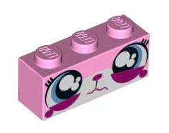 Brick 1x3 with Cat Face Wide Eyes Watering (Sad Kitty) Pattern, Part# 3622pb060