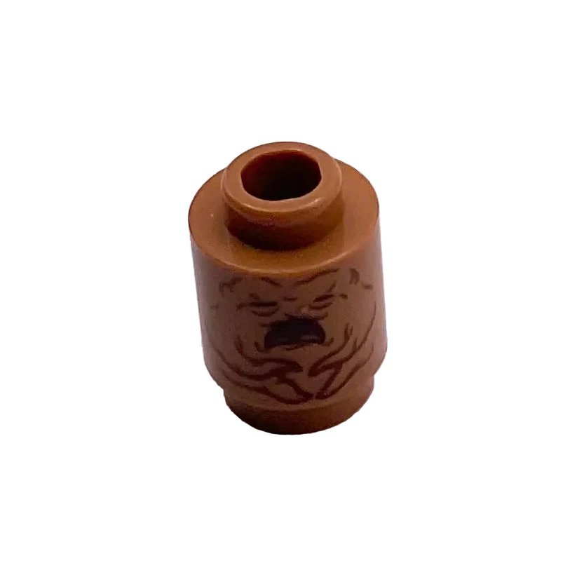 Brick, Round 1 x 1 with Reddish Brown Mandrake Face and Open Mouth Pattern, Part# 3062pb065
