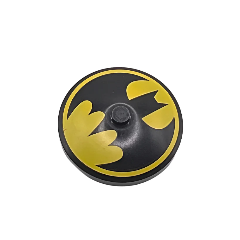 Dish 4x4 Inverted (Radar) with Solid Stud with Bat on Yellow Background Batman Logo Pattern, Part# 3960pb023