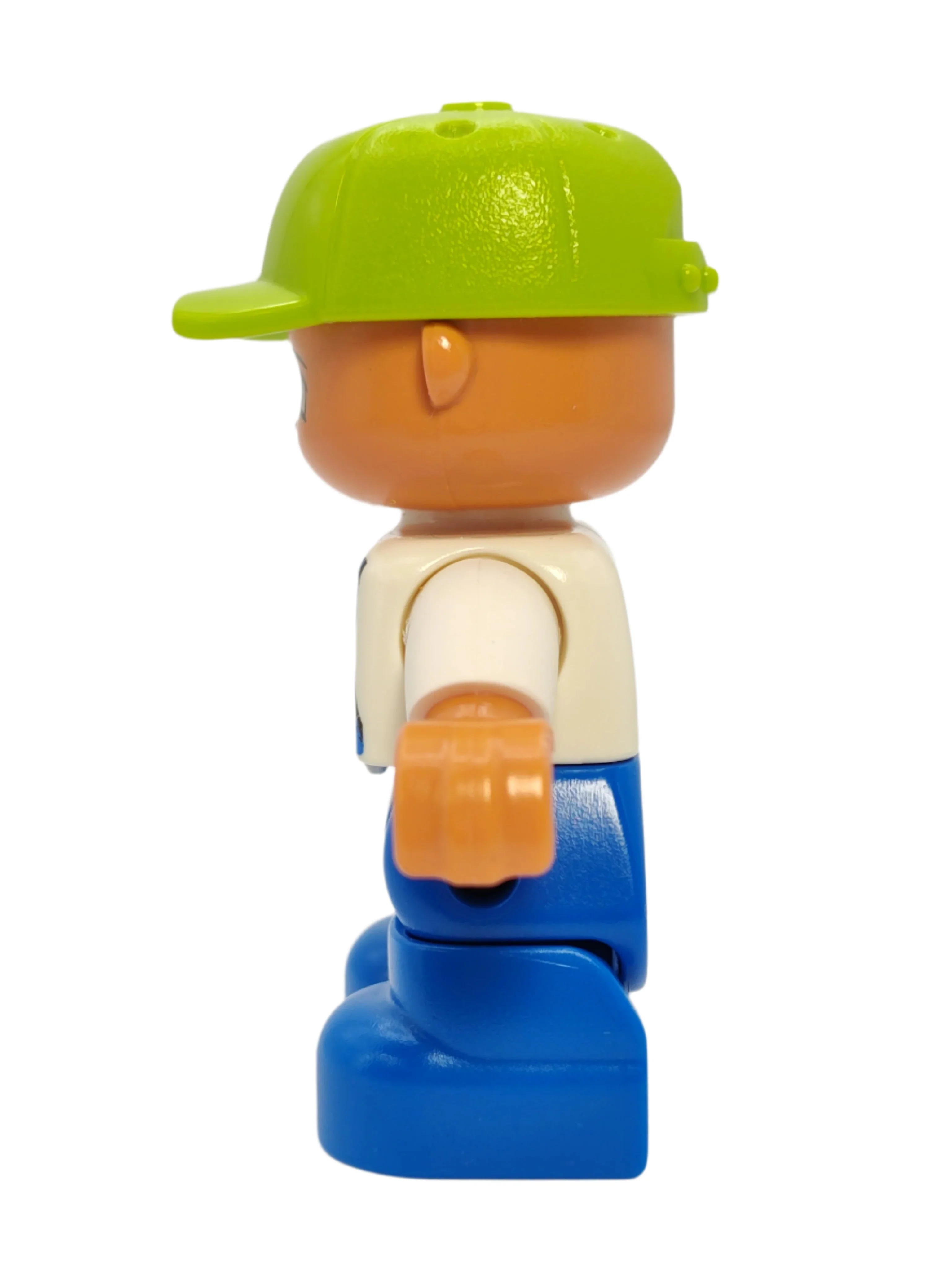 Duplo Figure Boy - White Top with Blue Overalls and Worms in Pocket, 47205pb002 - Image 2