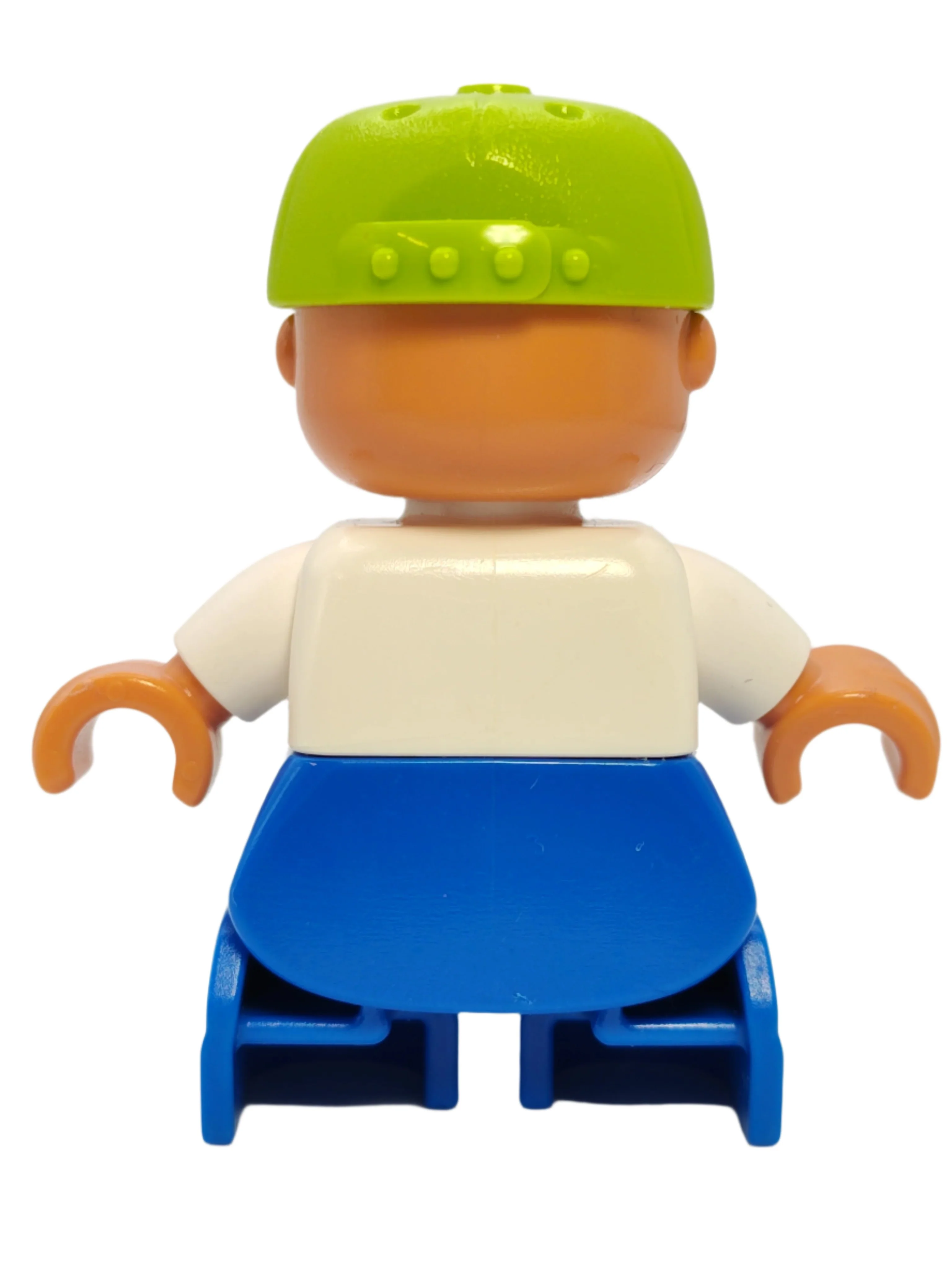 Duplo Figure Boy - White Top with Blue Overalls and Worms in Pocket, 47205pb002 - Image 3