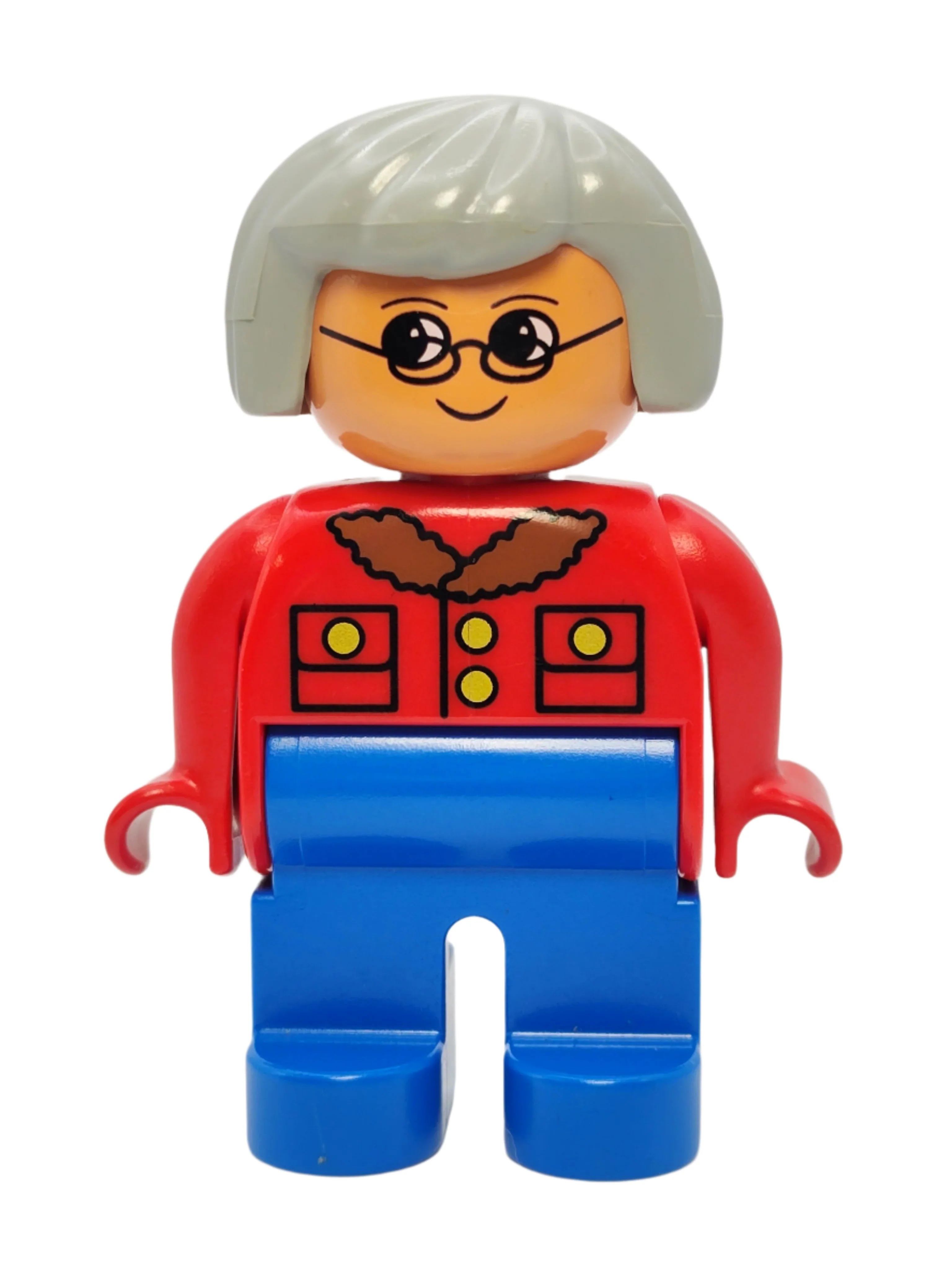 Duplo Figure Female - Red Jacket with Light Gray Hair, 4555pb015