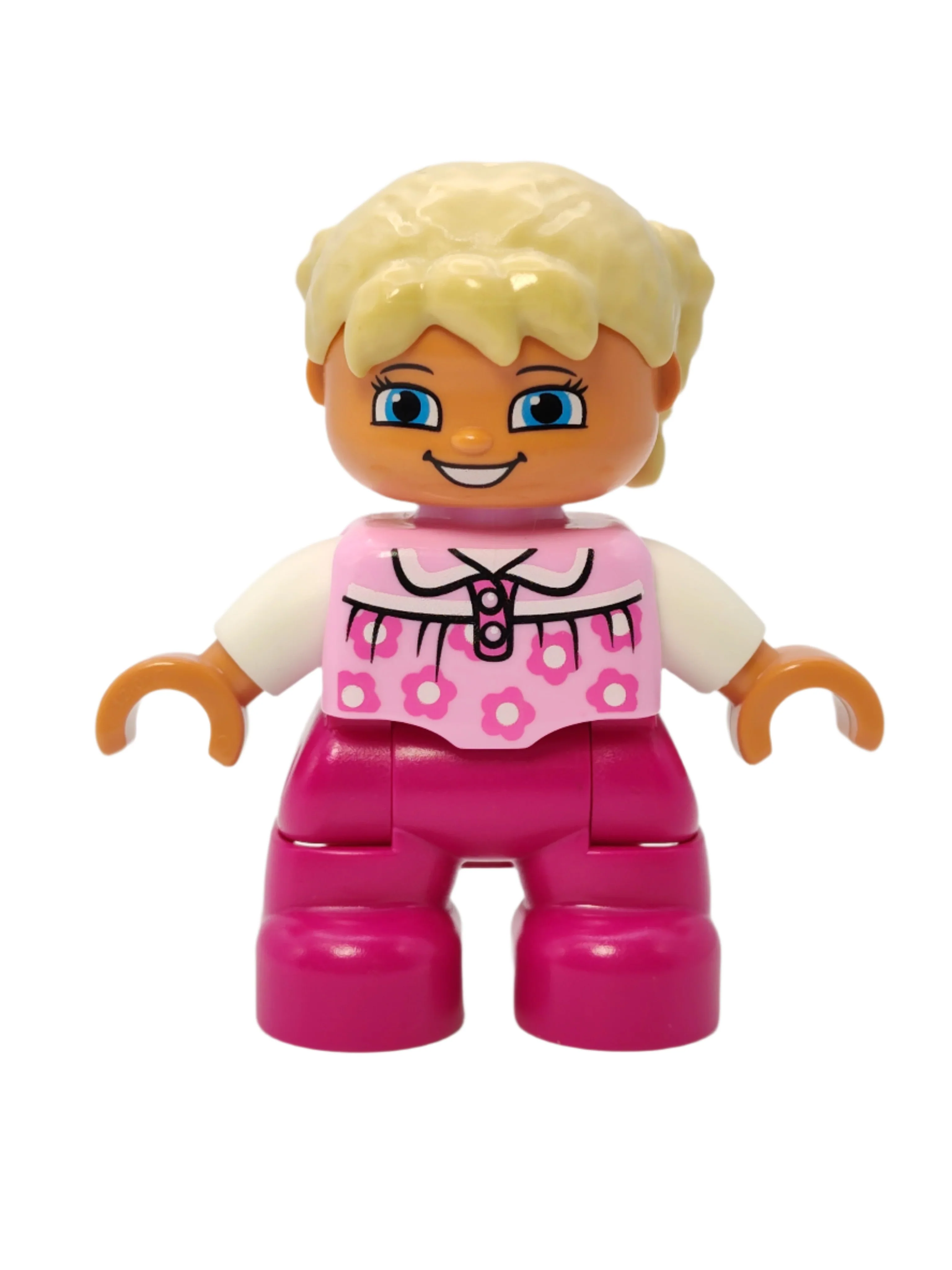 Duplo Figure Girl - Bright Pink Top with Flowers and Braids, 47205pb028