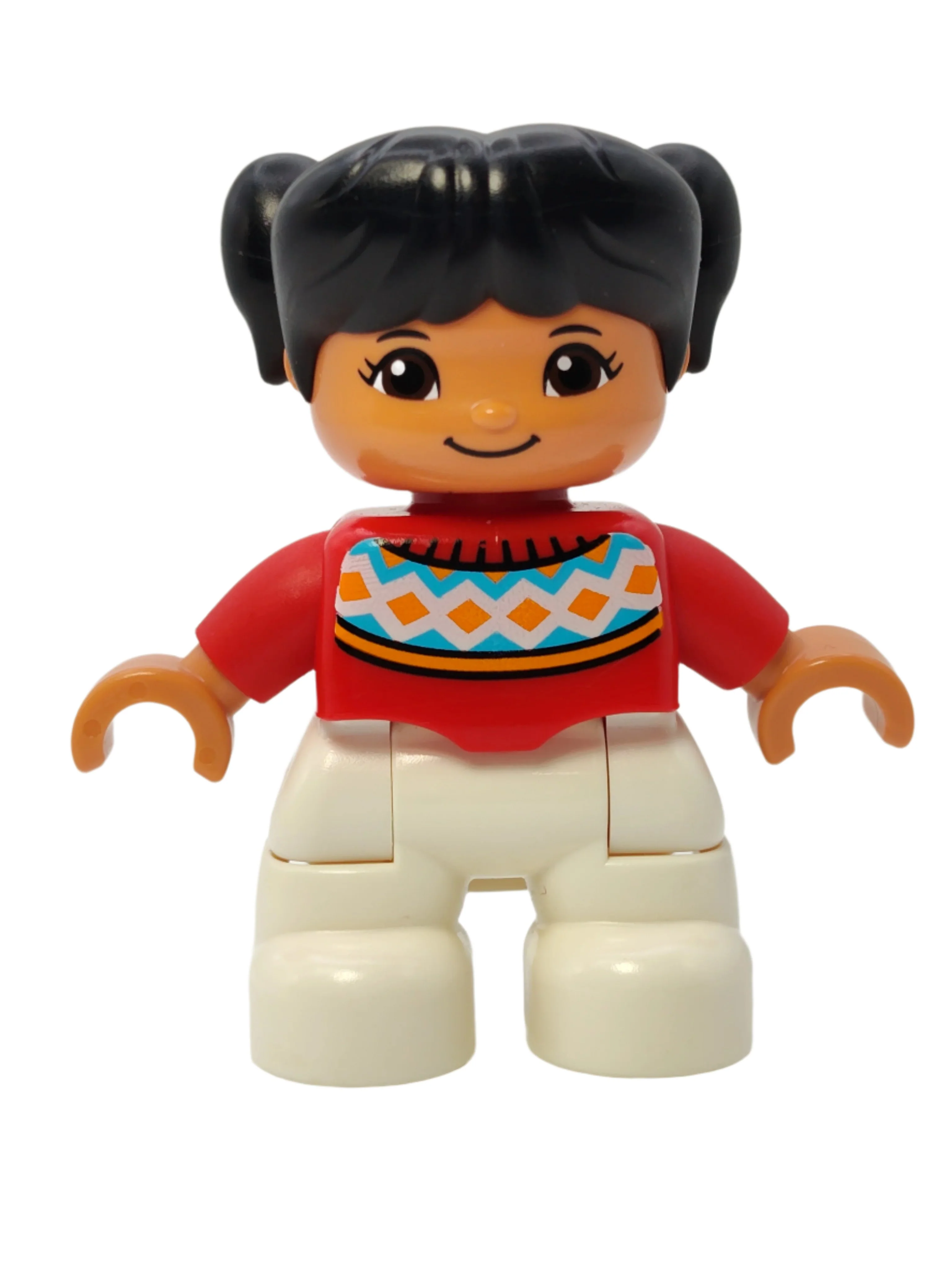 Duplo Figure Girl - Red Fair Isle Sweater with Orange Diamonds, 47205pb052