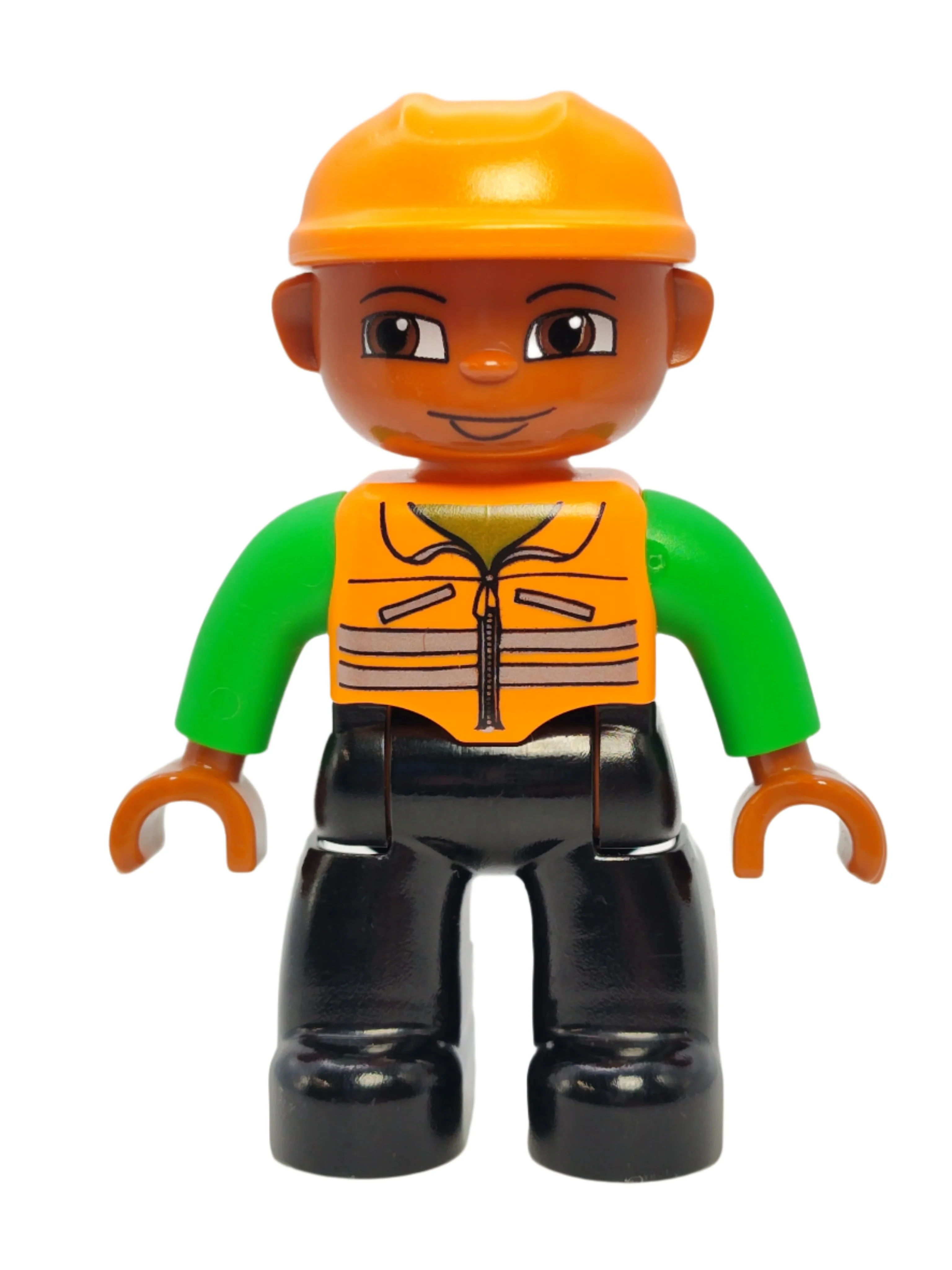 Duplo Figure Male - Orange Vest with Green Arms, 47394pb002