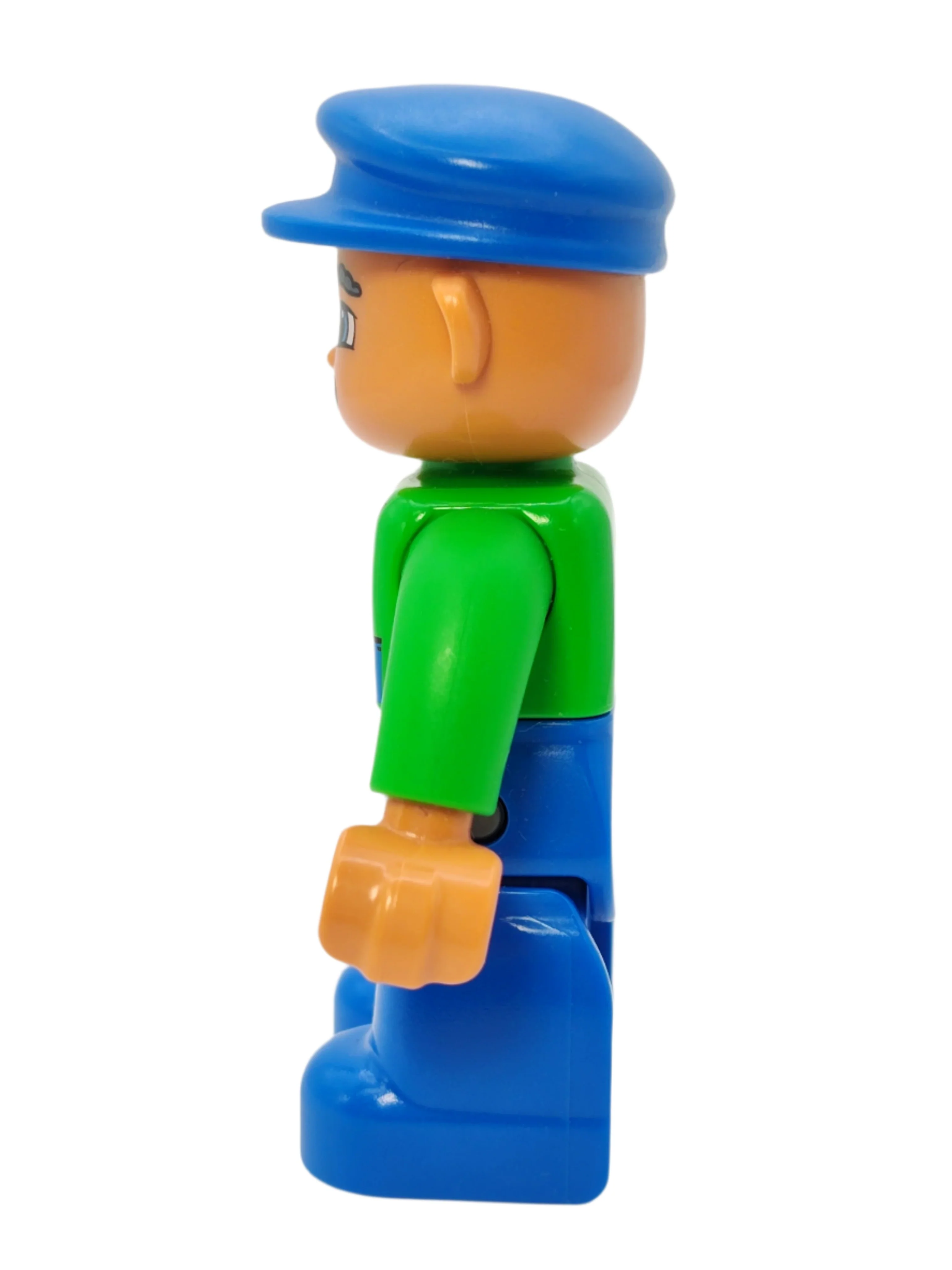 Duplo Figure Train Engineer - Green Top with Yellow Scarf and Curly Moustache, 47394pb048 - Image 2