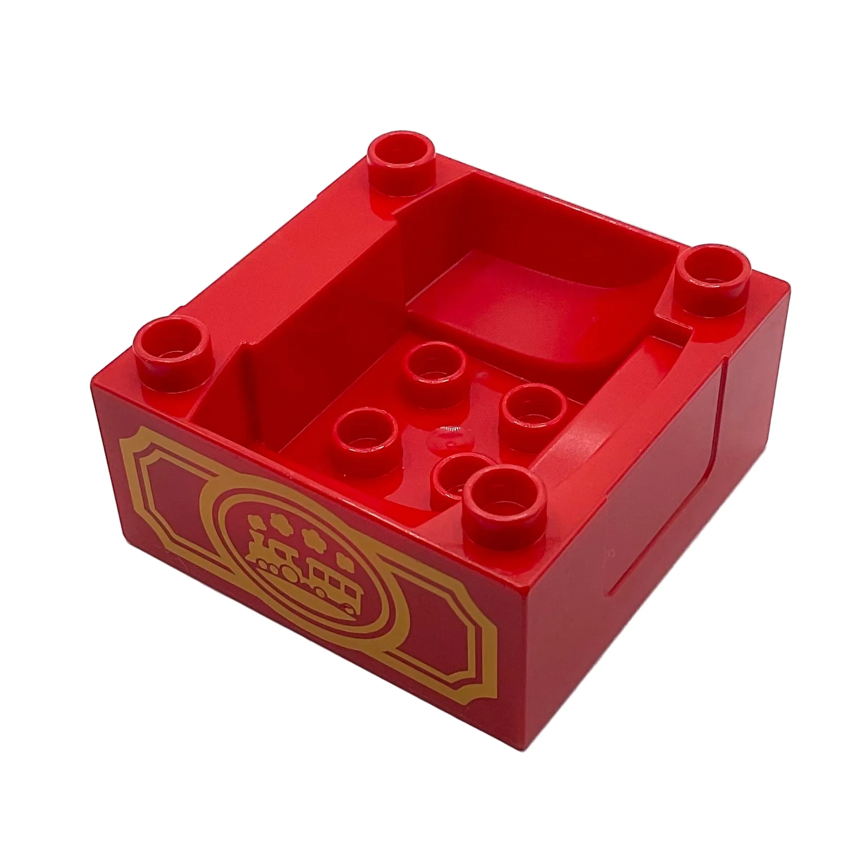 Duplo, Train Cab / Tender Base with Bottom Tubes with Yellow Train in Oval Pattern on Opposite Sides, part# 98456pb01