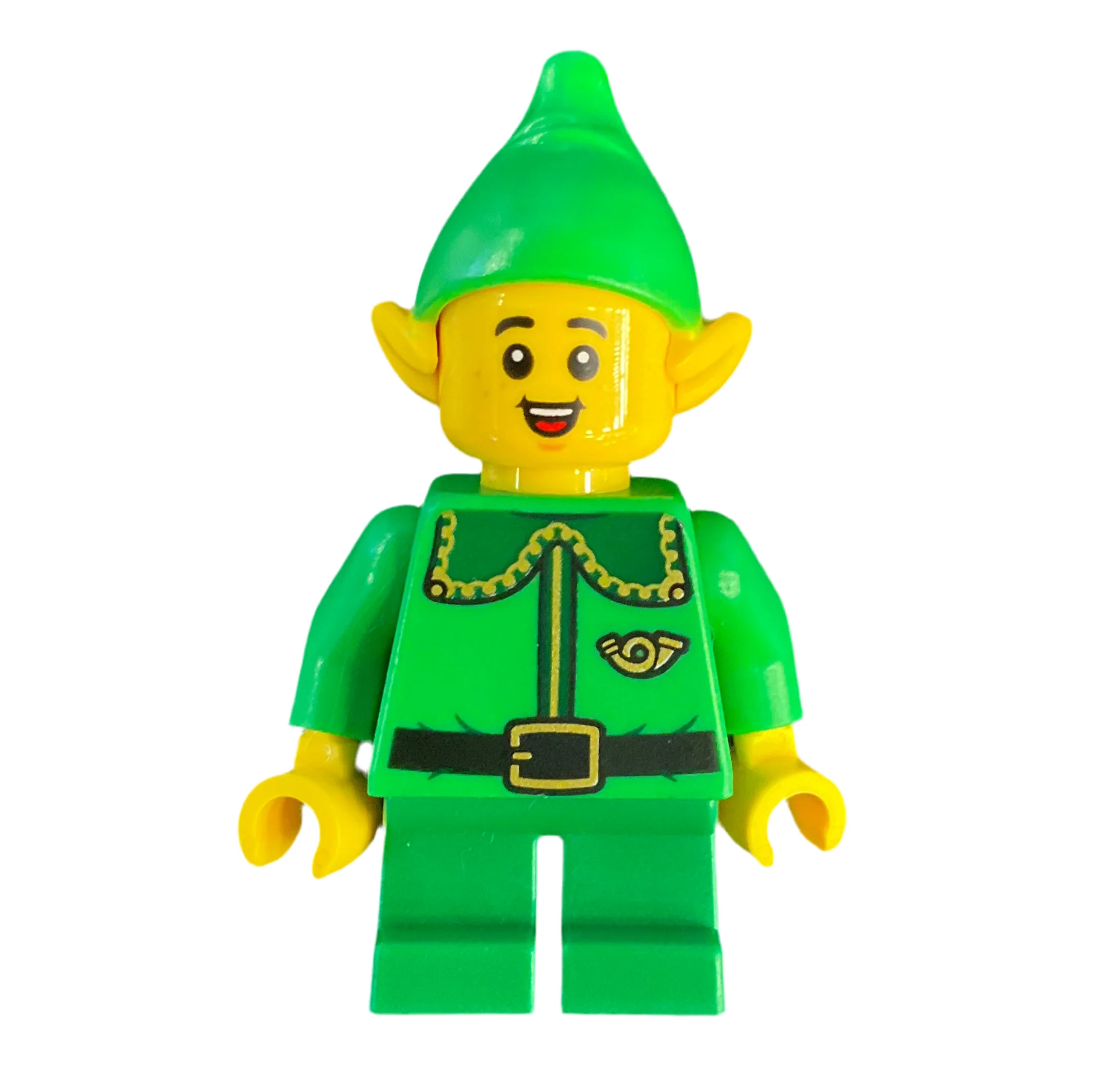 Elf - Dark Green Collar and Gold Horn, Open Mouth Smile with Freckles, hol364