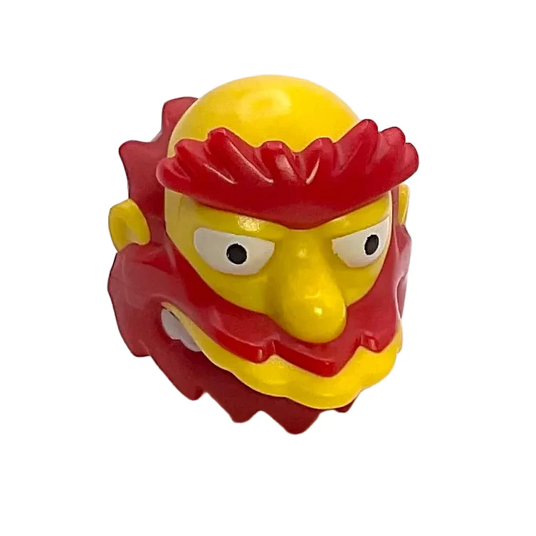 Minifigure, Head, Modified Simpsons Groundskeeper Willie with Red Beard, Eyebrows and Hair Pattern, Part# 19679pb01