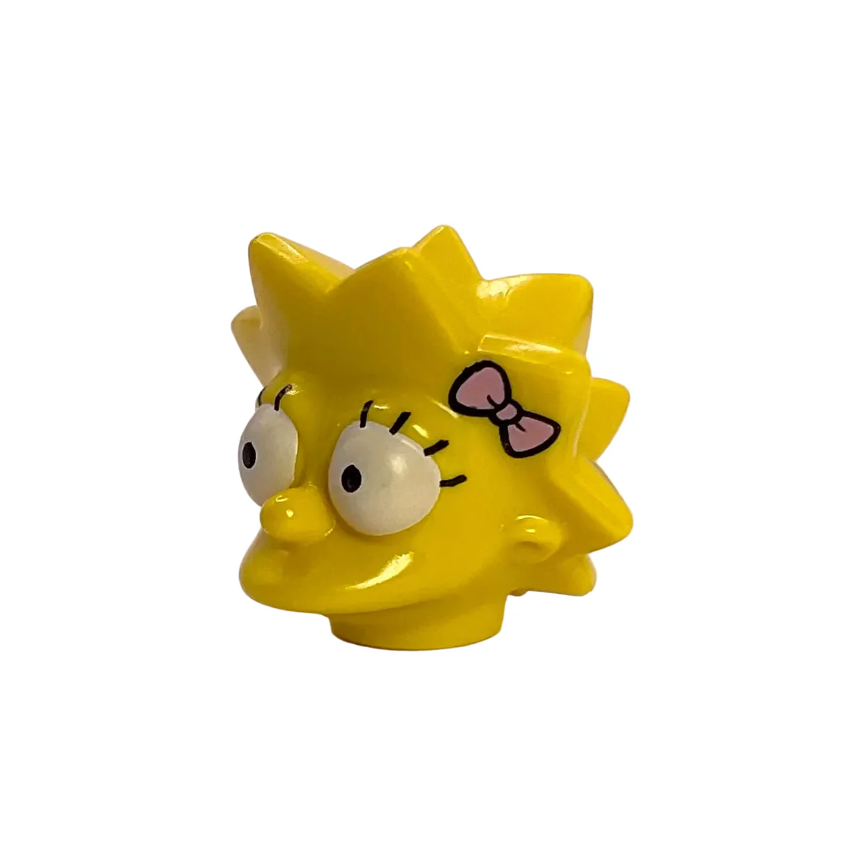 Minifigure, Head, Modified Simpsons Lisa Simpson with Bright Pink Bow Pattern, Part# 15524pb03