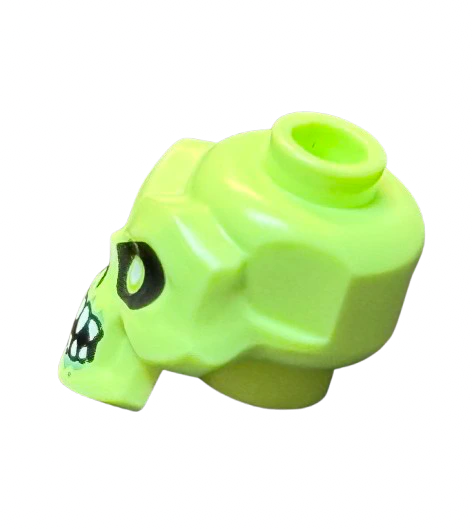 Minifigure, Head, Modified Skull with Black Eyes, Nose, Mouth, White Pupils, Teeth and Sand Green Around Mouth Pattern, Part# 43693pb05 - Image 2