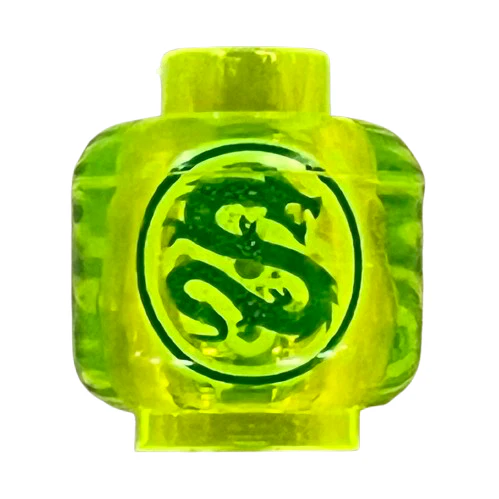 Minifigure, Head without Face with Dark Green Dragon in Circle Pattern, Part# 3626pb1660