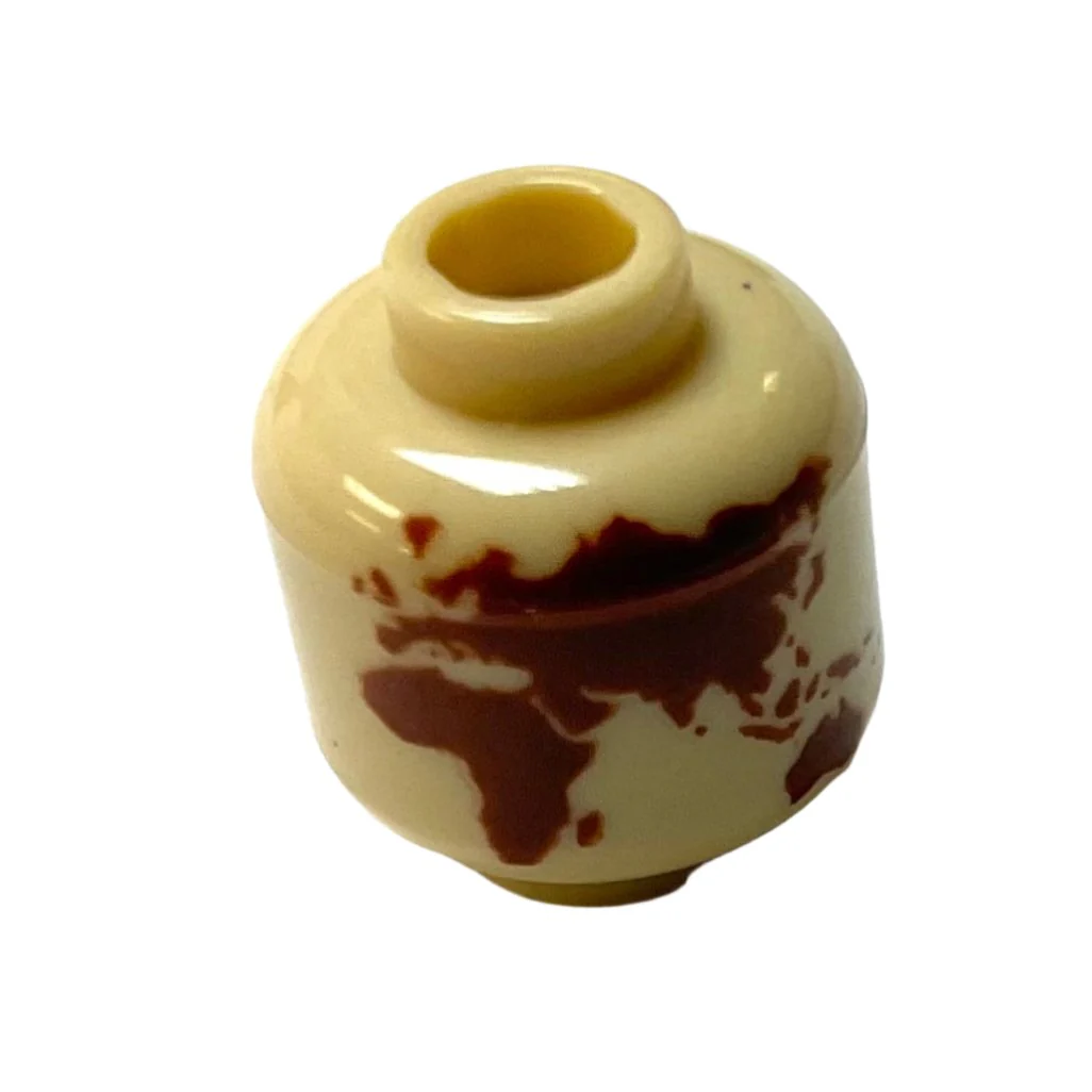 Minifigure, Head without Face with Reddish Brown Globe World Map with Japan and Hawaii Pattern, Part# 3626cpb2892