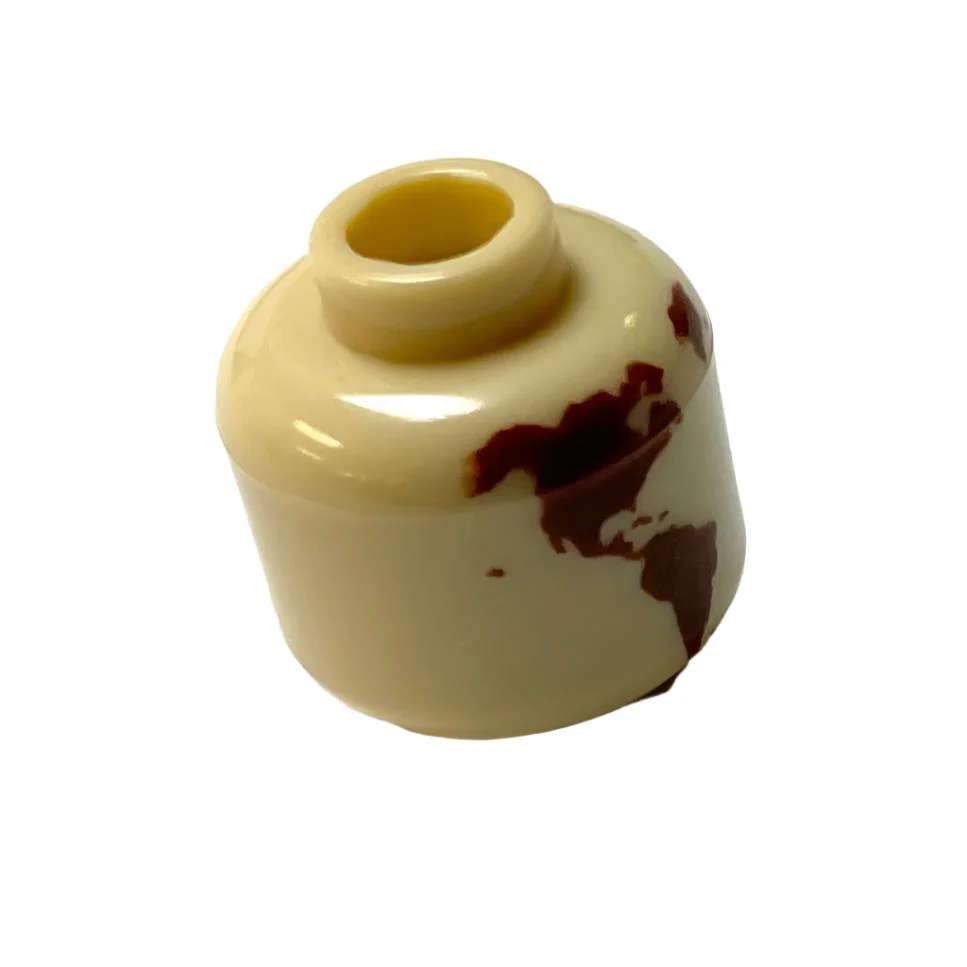 Minifigure, Head without Face with Reddish Brown Globe World Map with Japan and Hawaii Pattern, Part# 3626cpb2892 - Image 2