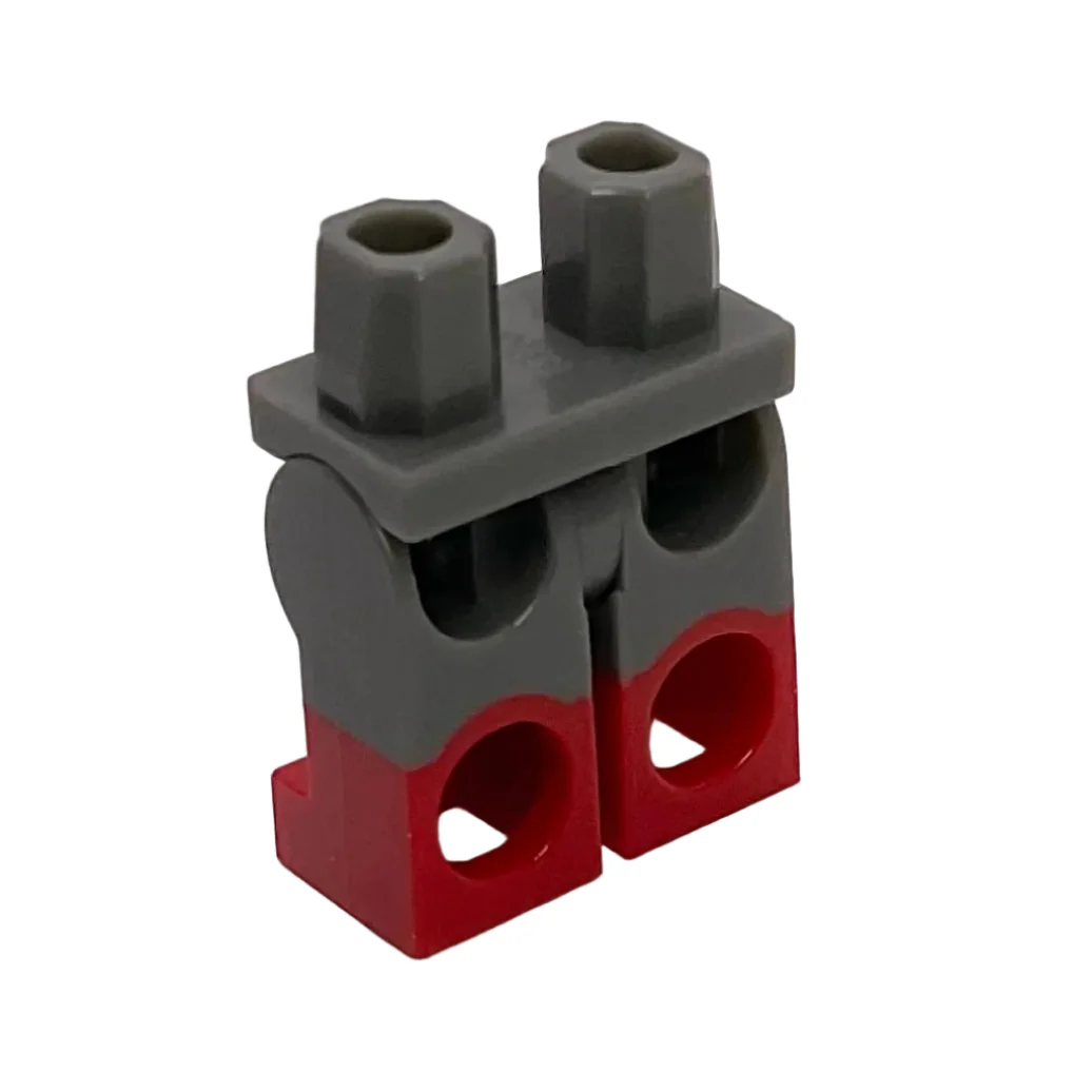 Minifigure Legs with Molded Red Lower Legs / Boots Pattern, Part# 970c00pb0420 - Image 2