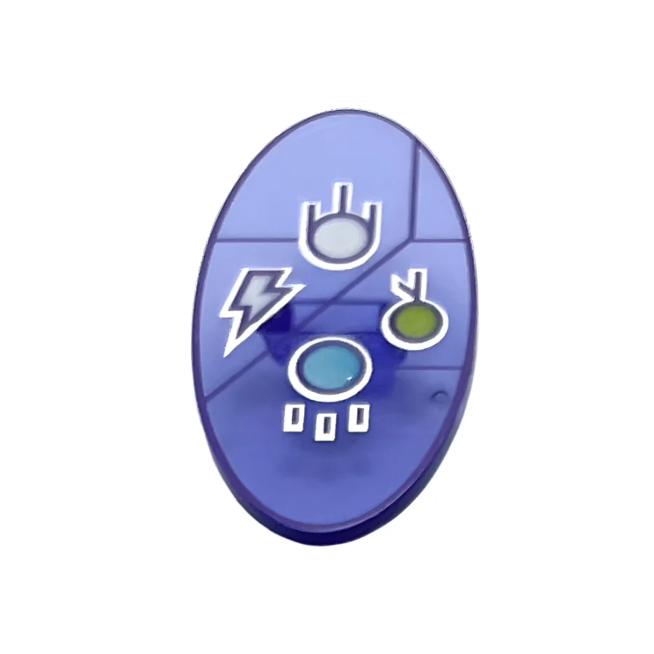 Minifigure Shield Elliptical with Dimensions Keystone Symbol with White, Lime, and Medium Azure Circles and Lightning Bolt Pattern, Part# 92747pb08