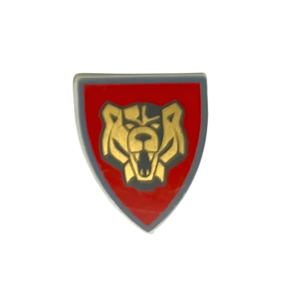 Minifigure Shield Triangular Short with Red and Gold Santis Bear Pattern, Part# 3846pb016