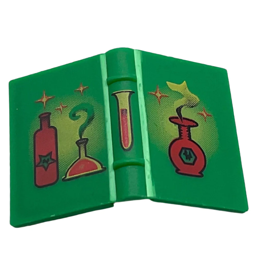 Minifigure, Utensil Book 2x3 with Red and Yellow Bottles, Flasks and Sparkles Pattern, Part# 33009px1