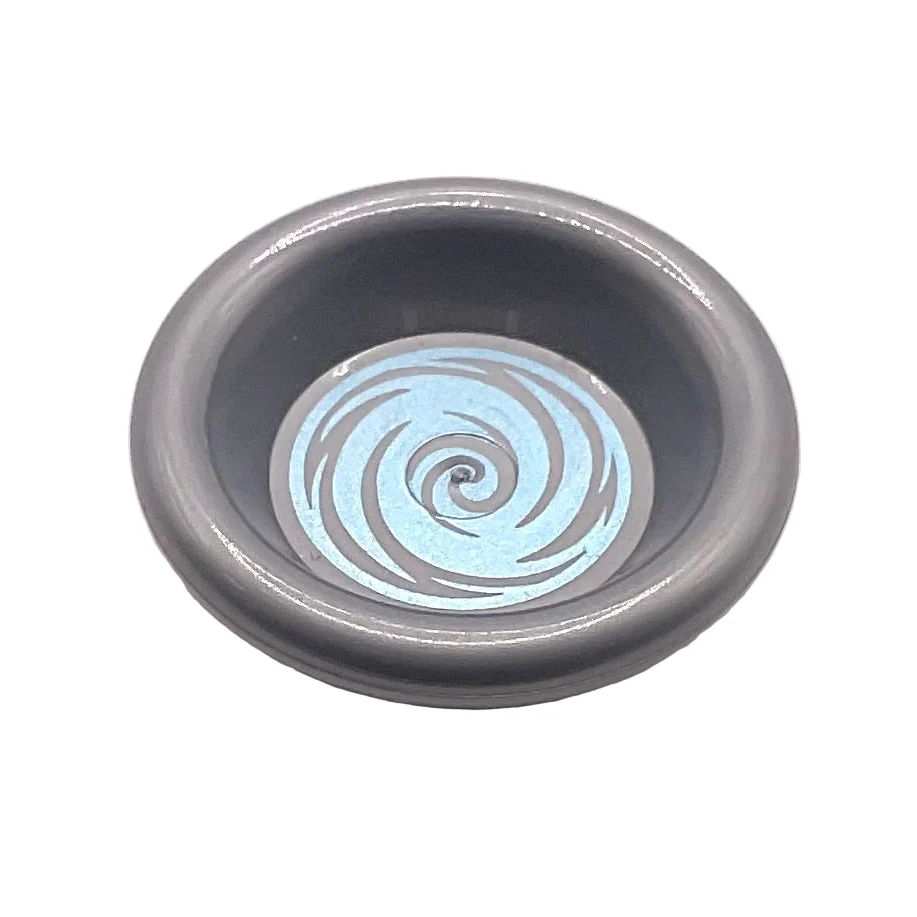 Minifigure, Utensil Dish 3 x 3 with Metallic Light Blue Swirl Pattern, Part# 6256pb06