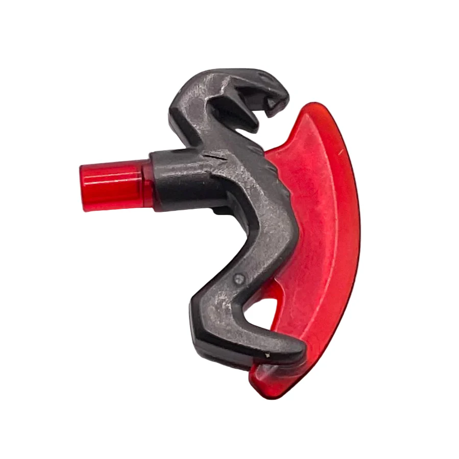 Minifigure Weapon Axe Head with Snake and Trans-Red Curved Blade Pattern, Part# 25276pb01