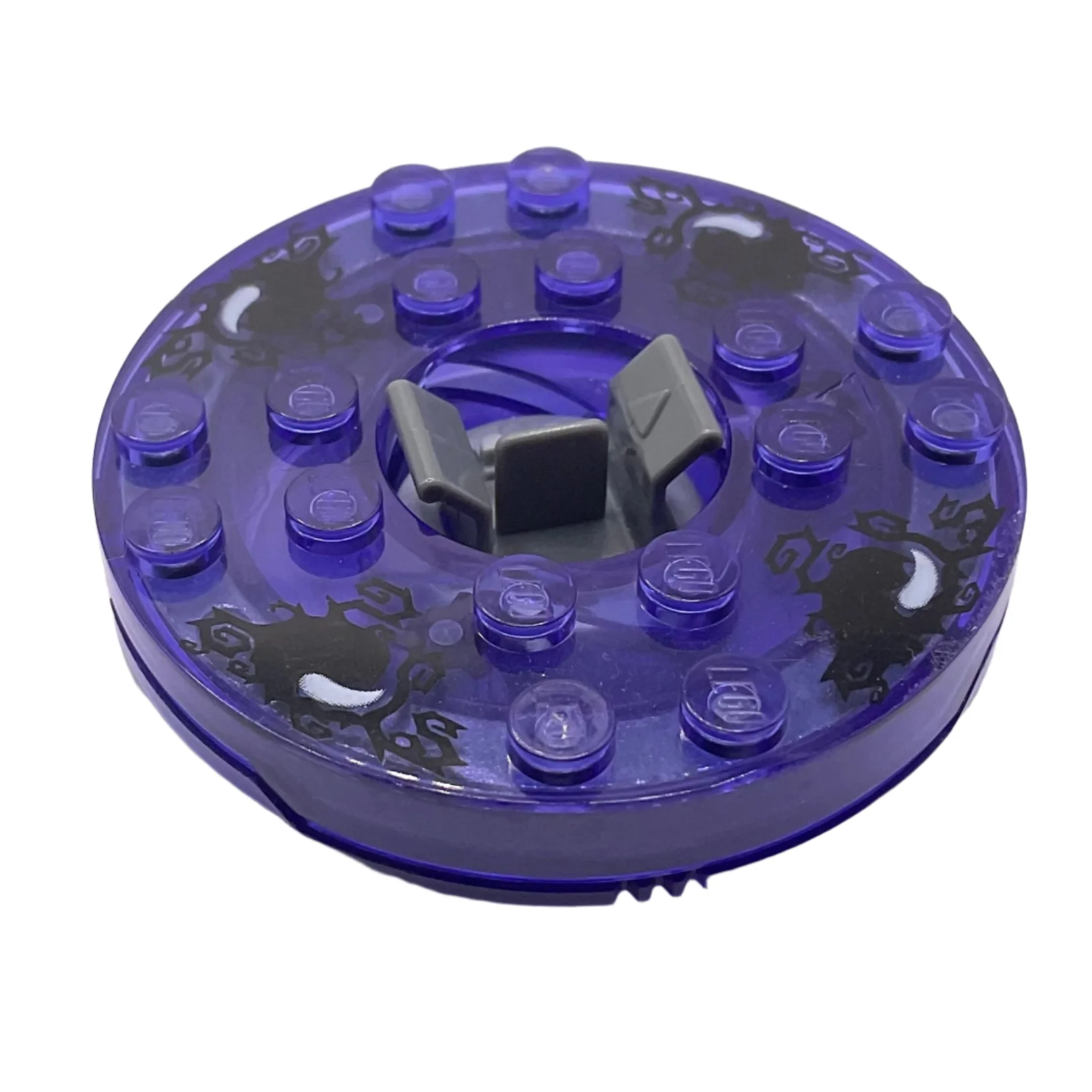 Ninjago Spinner Turntable 6 x 6 x 1 1/3 Round Base with Trans-Purple Top and Black and White Pattern, Part# 92549c10pb01