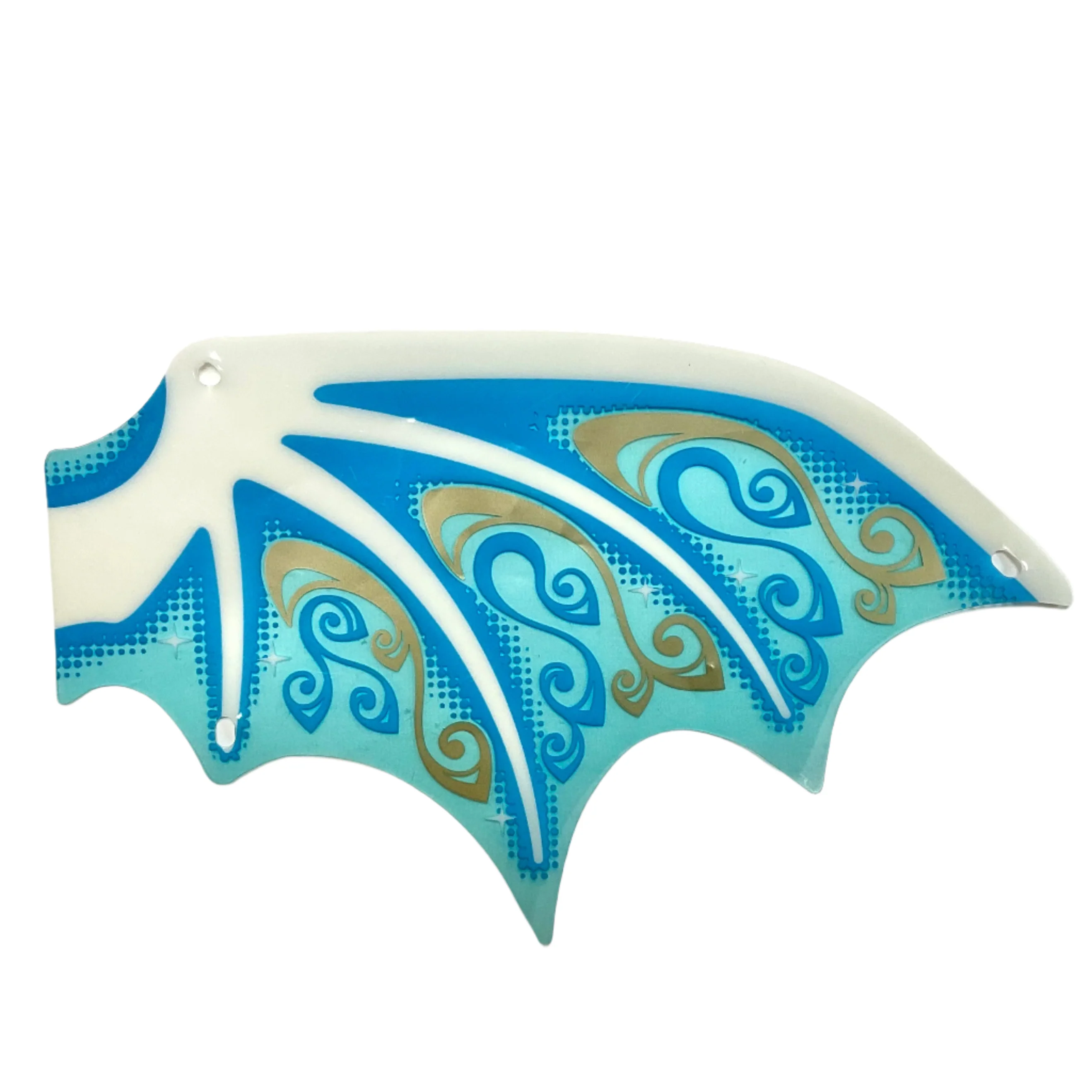 Plastic Wing Dragon with White Spines, Dark Azure and Gold Scrollwork and White Sparkles Pattern, Part# 25348a
