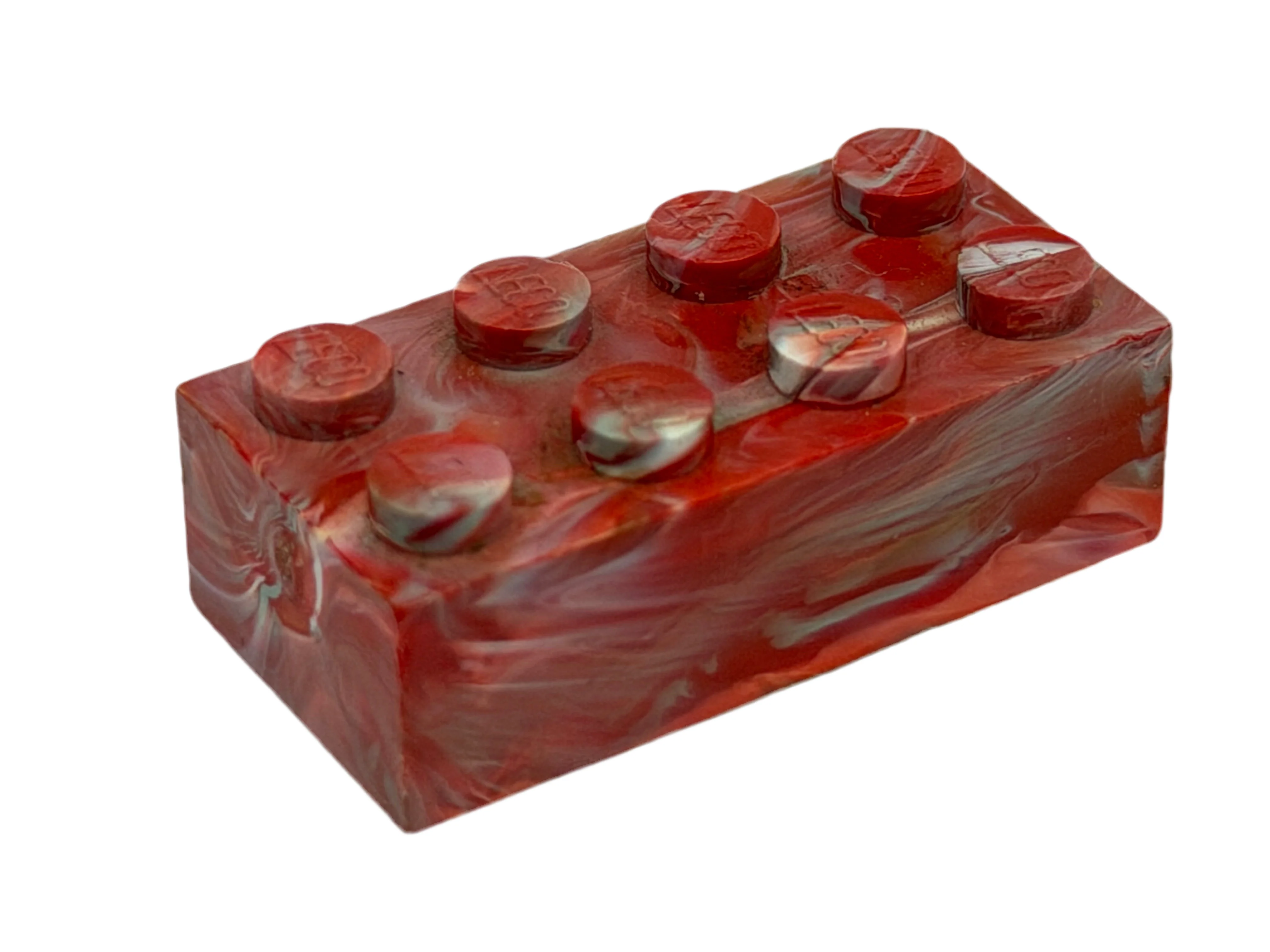 Red, White & Gray Marbled, 1970's Grangemouth Test 2x4 LEGO® Brick