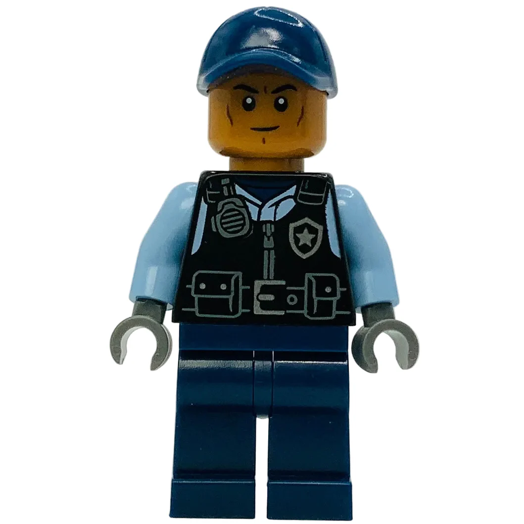 Security Guard Arkham Asylum - Male, Dark Blue Cap, Black Vest, sh1076 - LEGO® Batman™ Minifigure
