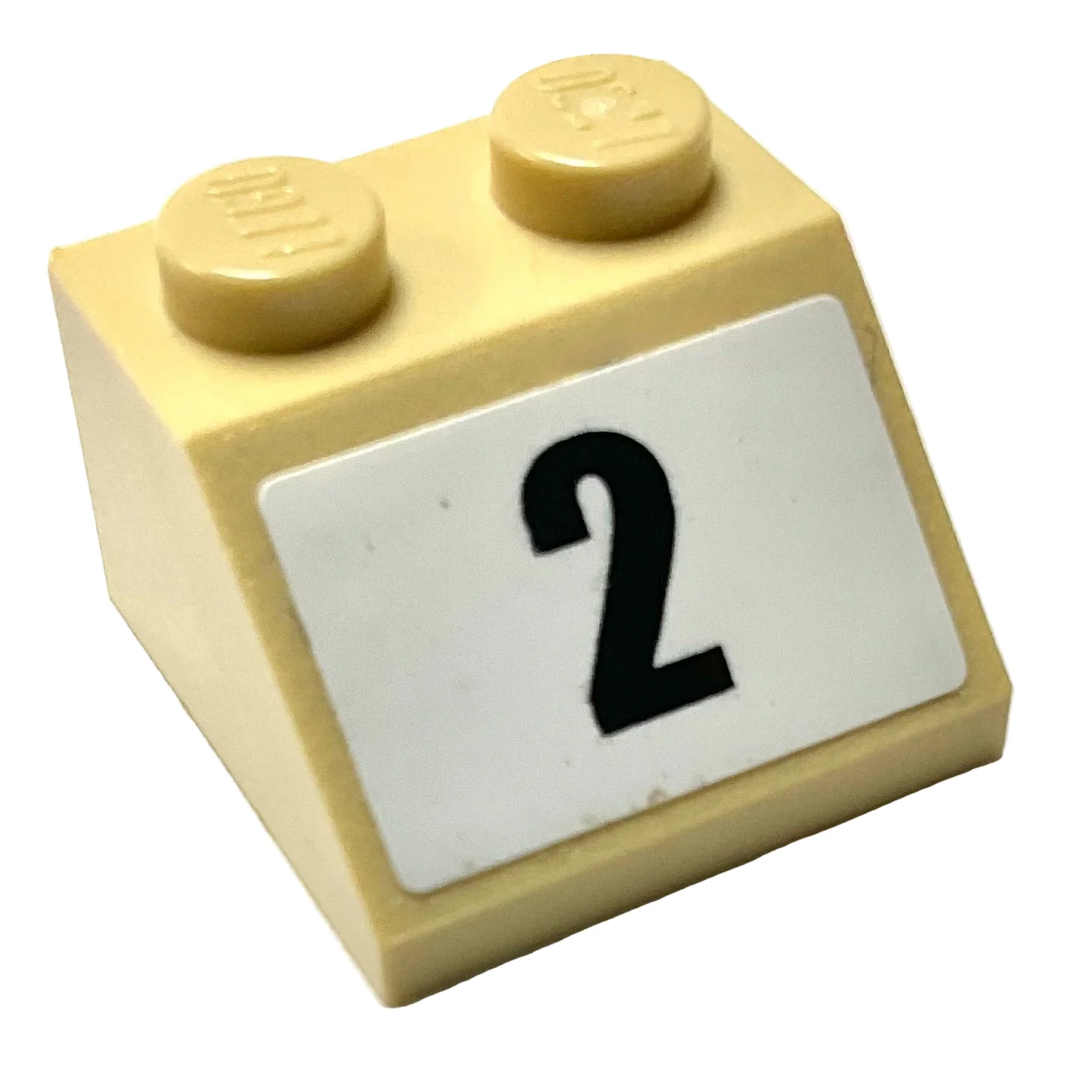 Slope 45 2 x 2 with Black Number 2 on White Background Pattern (Sticker), Part# 3039pb128