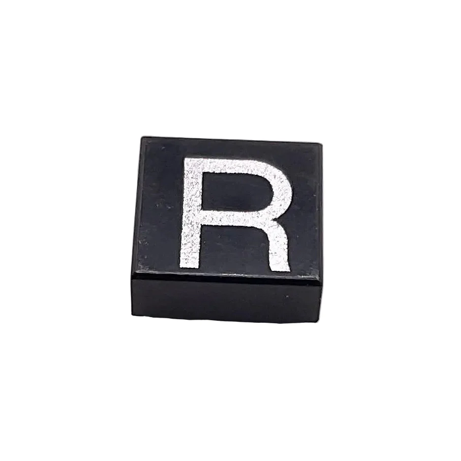 Tile 1 x 1 with Silver Capital Letter R Pattern, Part# 3070pb026