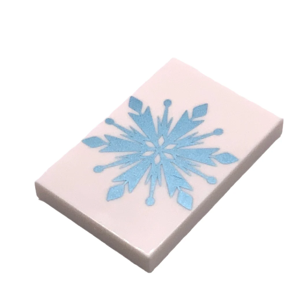 Tile 2 x 3 with Metallic Light Blue Snowflake Pattern, Part# 26603pb051