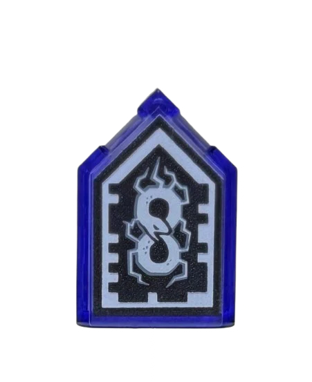 Tile, Modified 2 x 3 Pentagonal with Nexo Forbidden Power Shield Pattern - Horrible Hunger, Part# 22385pb061