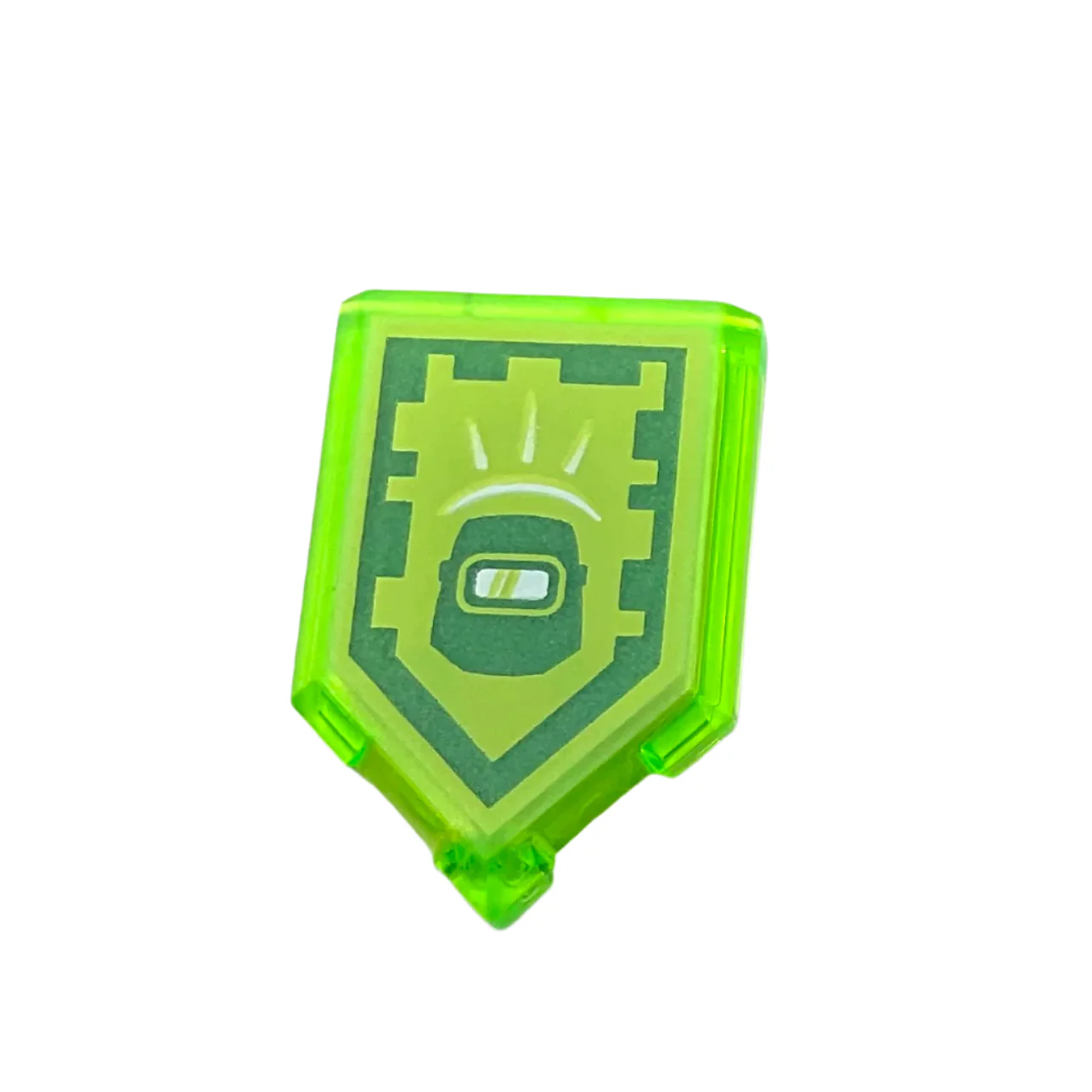 Tile, Modified 2 x 3 Pentagonal with Nexo Power Shield Pattern - Blast Mask, Part# 22385pb074