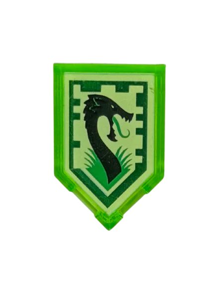 Tile, Modified 2 x 3 Pentagonal with Nexo Power Shield Pattern - Jungle Dragon, Part# 22385pb012