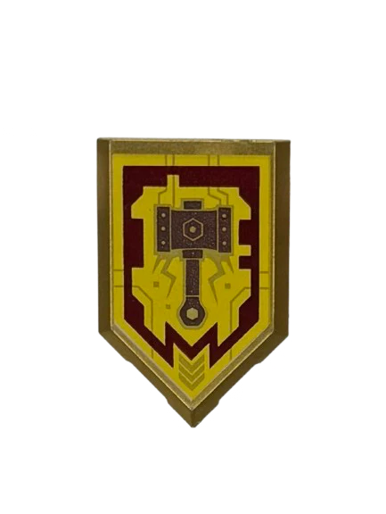 Tile, Modified 2 x 3 Pentagonal with Nexo Power Shield Pattern - Merlok Power Hammer, Part# 22385pb158