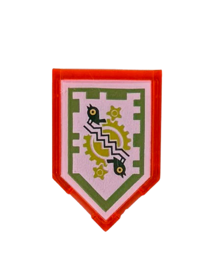 Tile, Modified 2 x 3 Pentagonal with Nexo Power Shield Pattern - Time Breach (Green Border), Part# 22385pb037