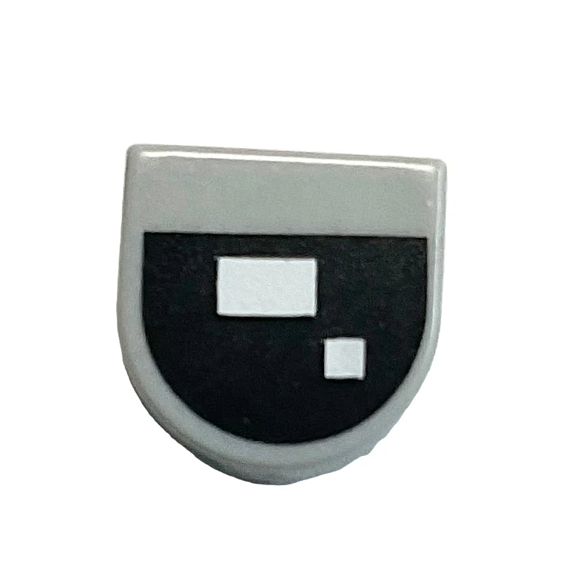 Tile, Round 1 x 1 Half Circle Extended with Black Arch, White Rectangle and Square Pattern (BrickHeadz Frankenstein Eye), Part# 24246pb007
