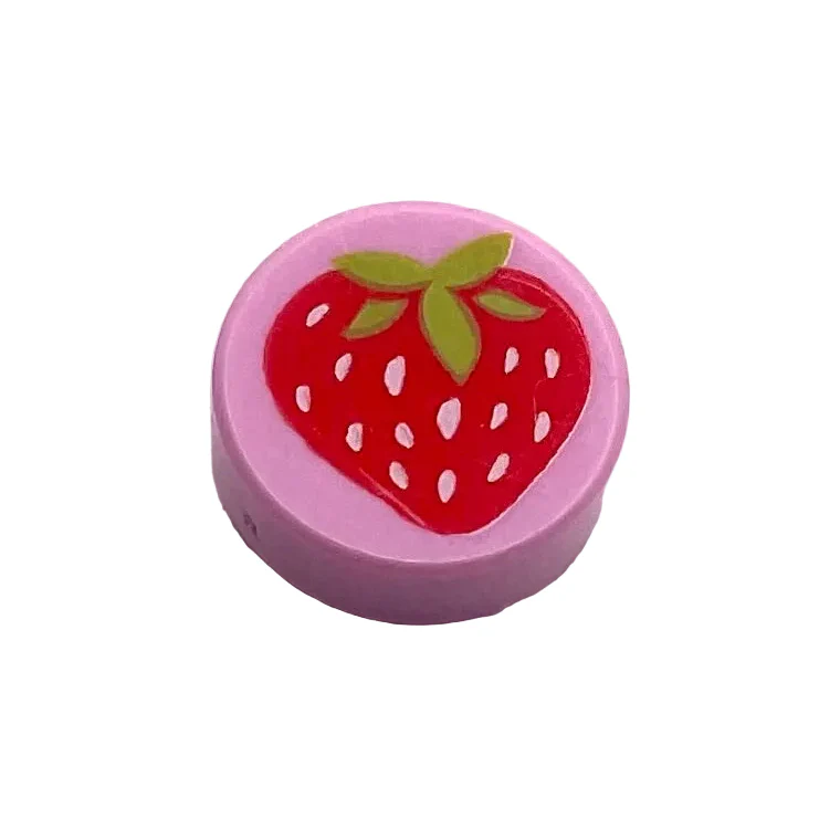 Tile, Round 1 x 1 with Strawberry Pattern, Part# 98138pb015