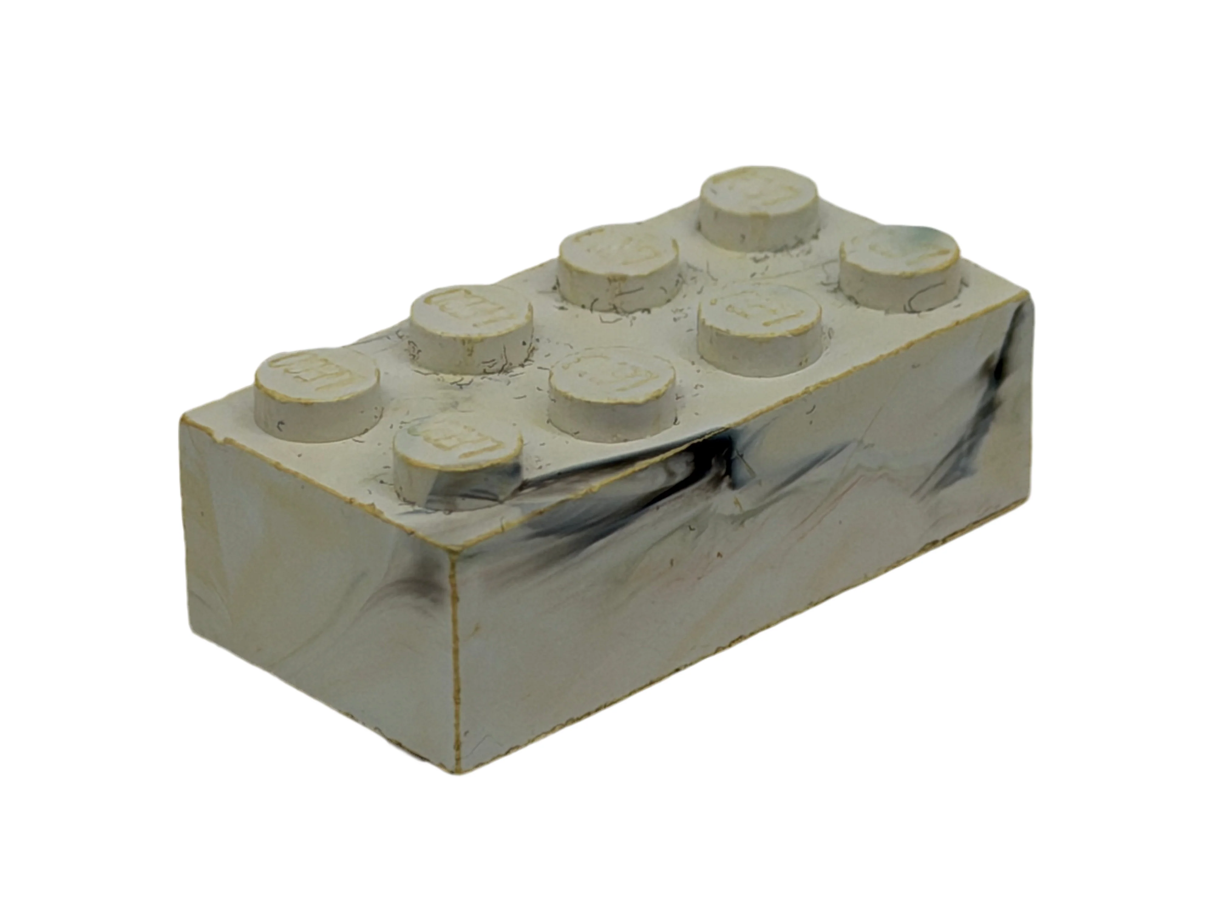 White w/ Black Marbled, 1970's Grangemouth Test 2x4 LEGO® Brick